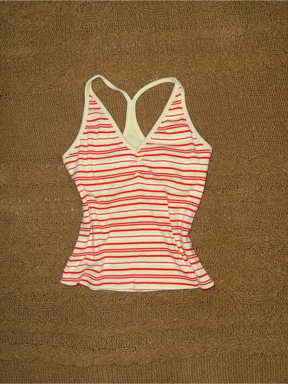 Old Navy Cream Tank Top with Red Stripes